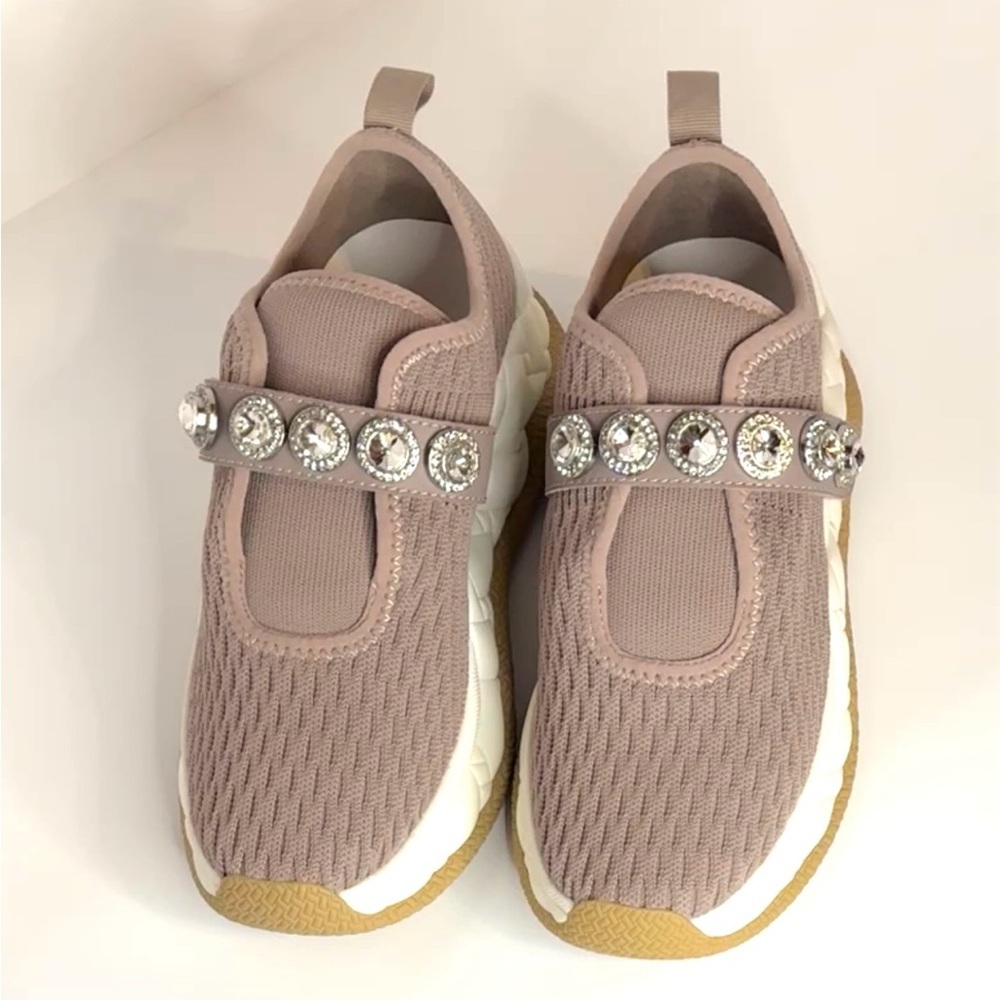 NIB! KURT GEIGER Embellished London Knit Round Toe Wedge Slip-On Sneakers-6 - Picture 5 of 10